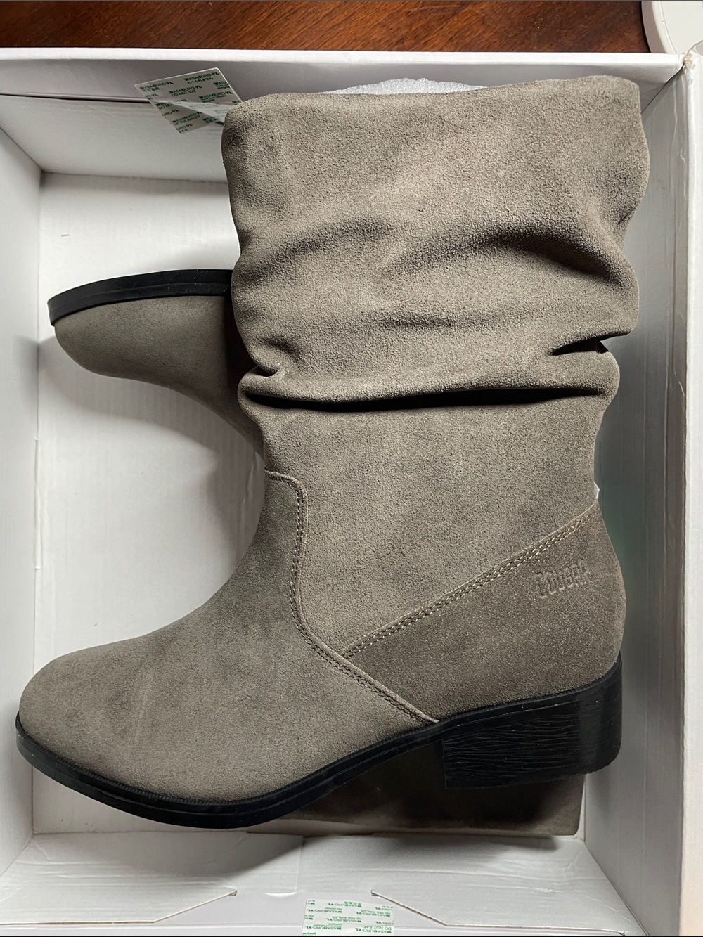 Comfortiva Taupe Slouchy Mid-Calf Heeled Boot
